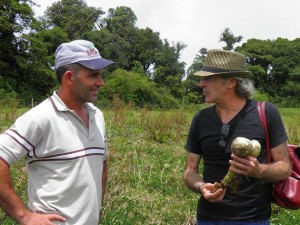 Tomás Medina y Melvin, el agricultor,  Melvin explica cual es el problemas, los ttos. que realizan y consensuamos el plan de acción.